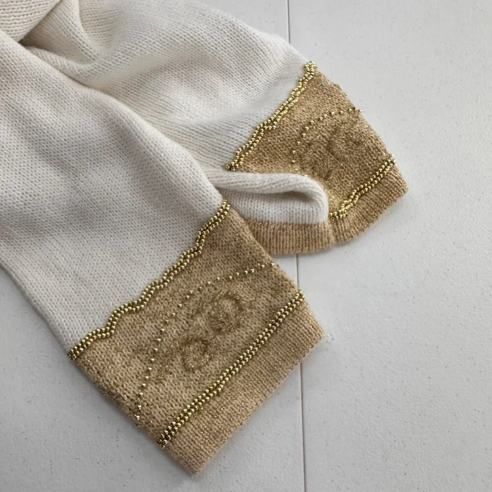 Dressbarn XL White & Gold Embellished Cardigan Sweater Button Christmas Holiday - Picture 8 of 10